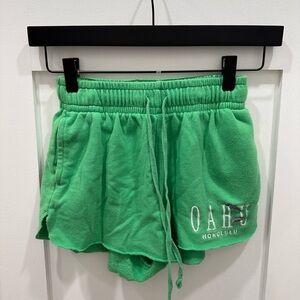 Lime Green Drawstring Sweat-short with “Honolulu” Embroidery